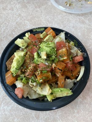 “Salmon” fukaki wonton nacho poke   at Kanaka Poke in Gloucester