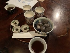 Amazake, tea and konnyaku   at Amazake Chaya  in Hakone