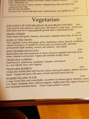 Menu at Napi's in Provincetown