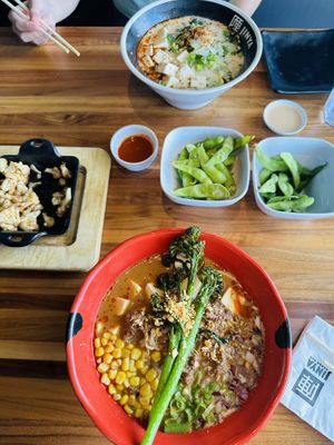 Bottom is flying harvest, top is spicy creamy vegan   at JINYA Ramen Bar in San Antonio