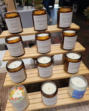 Soy candles at Hella Plants Market in Oakland