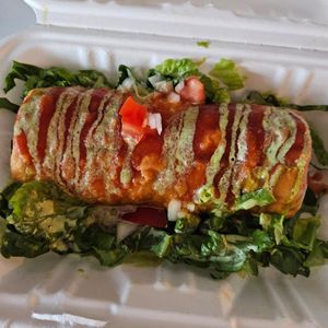 Fried burrito filled with beans and Beyond meat at NahMaStay Vegan in Bronx