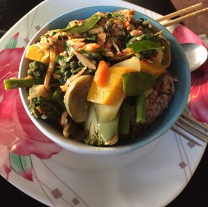 jungle curry & brown rice at On's Thai Isaan in Kanchanaburi