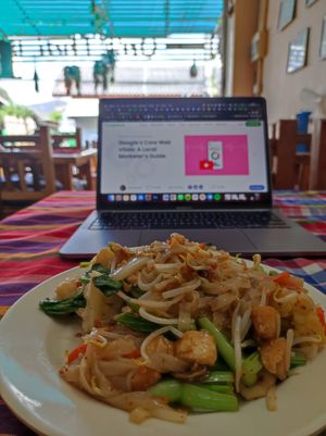 Pad Thai with tofu & veg at On's Thai Isaan in Kanchanaburi