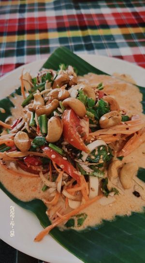 Banana flower salad (80 THB)  at On's Thai Isaan in Kanchanaburi