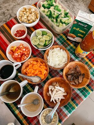 Cooking class mise en place  at On's Thai Isaan in Kanchanaburi