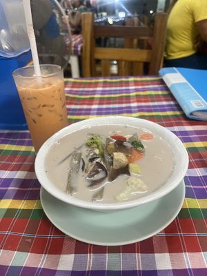 Tom kha? And Thai ice tea  at On's Thai Isaan in Kanchanaburi
