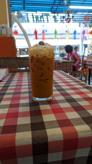 Thai Iced Tea with Coconut Milk (40 Baht) at On's Thai Isaan in Kanchanaburi