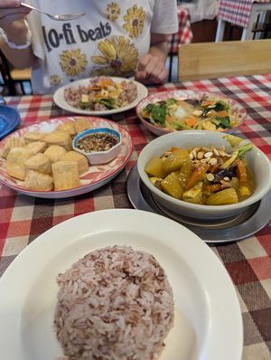 Massaman curry (quite rich) & fried tofu at On's Thai Isaan in Kanchanaburi