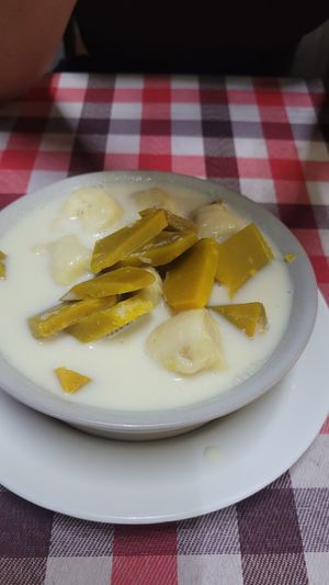 Banana and pumpkin in coconut milk at On's Thai Isaan in Kanchanaburi