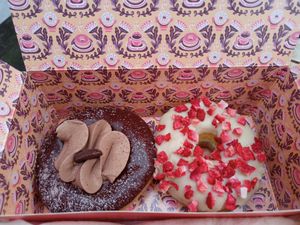 Strawberry and white choco, choco mousse at Brammibal's Donuts - Jungfernstieg in Hamburg