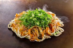 vegetarian okonomiyaki. at Chinchikurin Yagenborihonten in Hiroshima