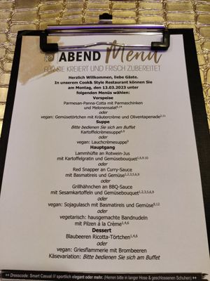 Example four course menu at Lifestyle Resort Zum Kurfürsten in Bernkastel-kues