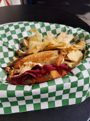 The Reuben Sandwich and chips...so good!  at Localita and the Badasserie in Los Angeles