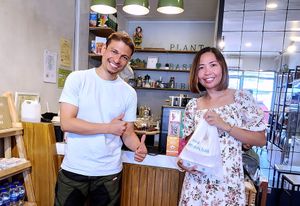 Me and my cousin Grace from Tacloban purchasing our food at Buútan!  at Buutan Vegan Grocery & Café in Tacloban