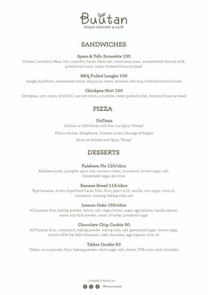 Updated menu as of Mar 6, 2024 at Buutan Vegan Grocery & Café in Tacloban