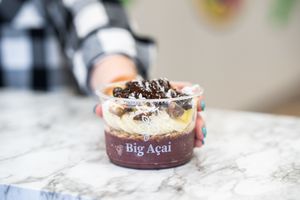 acai base with cacao drizzle and pineapple at Big Acai Bowl in Fairfield