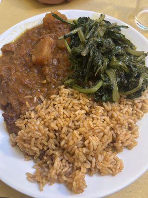 seitan goulash served with paprika rice and sautéed Swiss chard  at Il Vegetariano in Florence