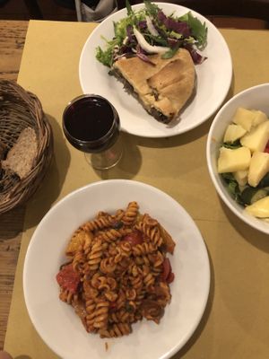 Vegan pasta plus vegetarian pie  at Il Vegetariano in Florence