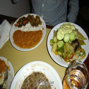 Dhal, curried vegetables and rice. Enormous salad. at Il Vegetariano in Florence