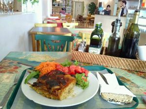 one of the delicious day menus, millet pastel with egg plant at VITA - Hipolito Yrigoyen in Buenos Aires
