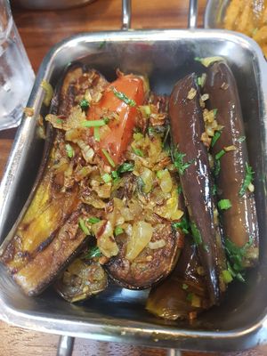 Charred baby baingain at Babul's in Darlington