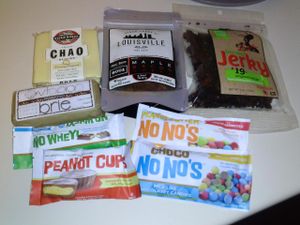 various snacks at Nooch Vegan Market in Denver