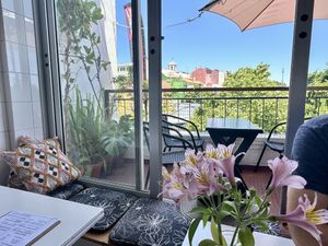 View out to the balcony seats and Monchique  at Grumpy Mamas in Monchique