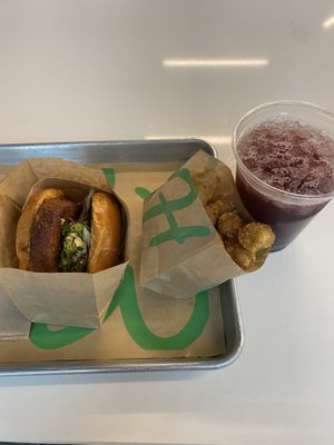 deluxe crispy chick’n, tots, and hibiscus tea   at Hart House - Hollywood in Hollywood