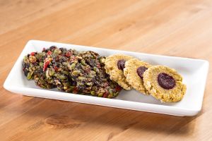 Bliss Cookies (fruit, nut and seed) and Fruit Fantasie Cookies (lemon coconut with raspberry or blueberry centre) at Cafe by Tao in North Vancouver