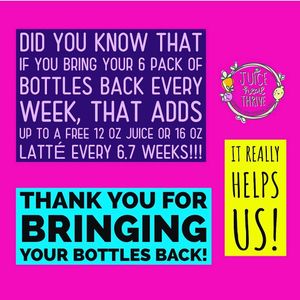 We are as sustainable as we can possibly be.  Thank you for returning your glass bottles to us! at Juice Heal Thrive in Ofallon