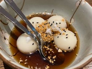 Sticky rice balls with sesame paste inside. Delicious dessert! My favorite Chinese dessert ever   at Zen Chay in Cologne