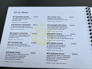 Menue  at Zen Chay in Cologne