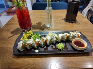Homemade lemonade and sunny side sushi roll at Zen Chay in Cologne