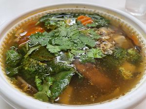 Customized: Vegetable soup with spicy lemongrass broth with tofu and vegan ham   at Vinh Loi Tofu in Reseda