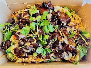 Combo TD (teriyaki mock meat, ramen noodles, fries rice w/ mixed vegetables)  at Vinh Loi Tofu in Reseda