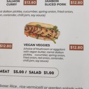 Vegan banh mi menu at Heart Baker in Melbourne