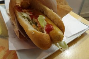 Vegan hot dog at HaShwarma HaTivonit - The Vegan Shwarma in Tel Aviv