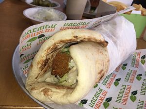 Schnitzel in laffa bread at HaShwarma HaTivonit - The Vegan Shwarma in Tel Aviv