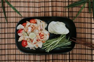 Lao Green Papaya salad, ask for the vegan option. at Dyen Sabai in Luang Prabang