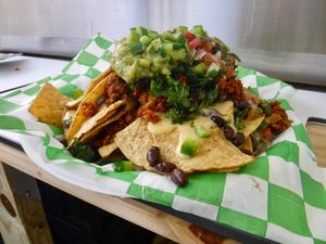 Nachos with soy-based chorizo at El Nopalito Vegan Taqueria in Hollywood