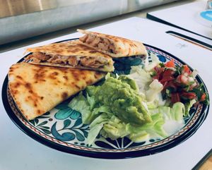 Soy-based chicken quesadilla at El Nopalito Vegan Taqueria in Hollywood