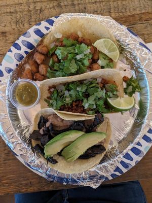 3 tacos at El Nopalito Vegan Taqueria in Hollywood