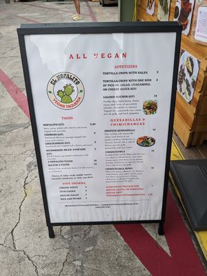 Sign at El Nopalito Vegan Taqueria in Hollywood