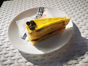 Vegan pear coffee cake at Stop Cukrászda in Tatabanya