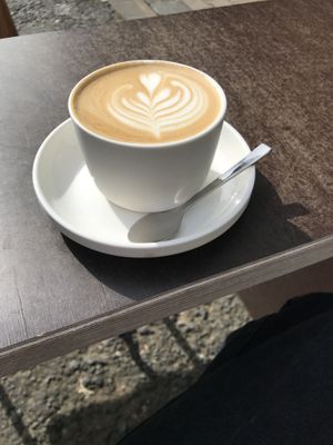 Cappucino with oat milk  at Weird Space Café in Dusseldorf