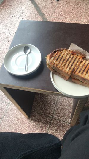 Vegan kimchi peanut sandwich   at Weird Space Café in Dusseldorf