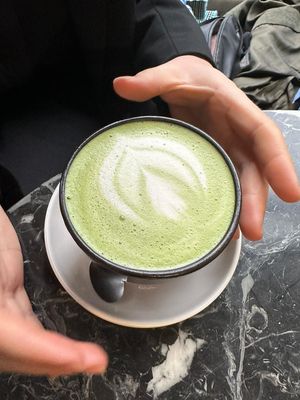 Oat matcha latte  at Weird Space Café in Dusseldorf