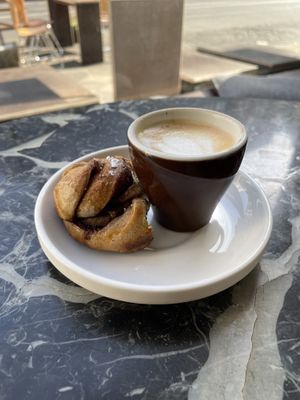 Babka bun, espresso macchiato   at Weird Space Café in Dusseldorf