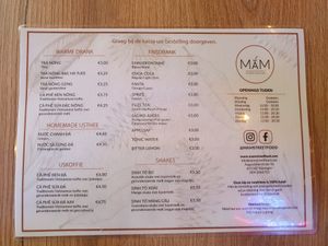 Menu front at MAM Vietnamese Street Food in Nijmegen